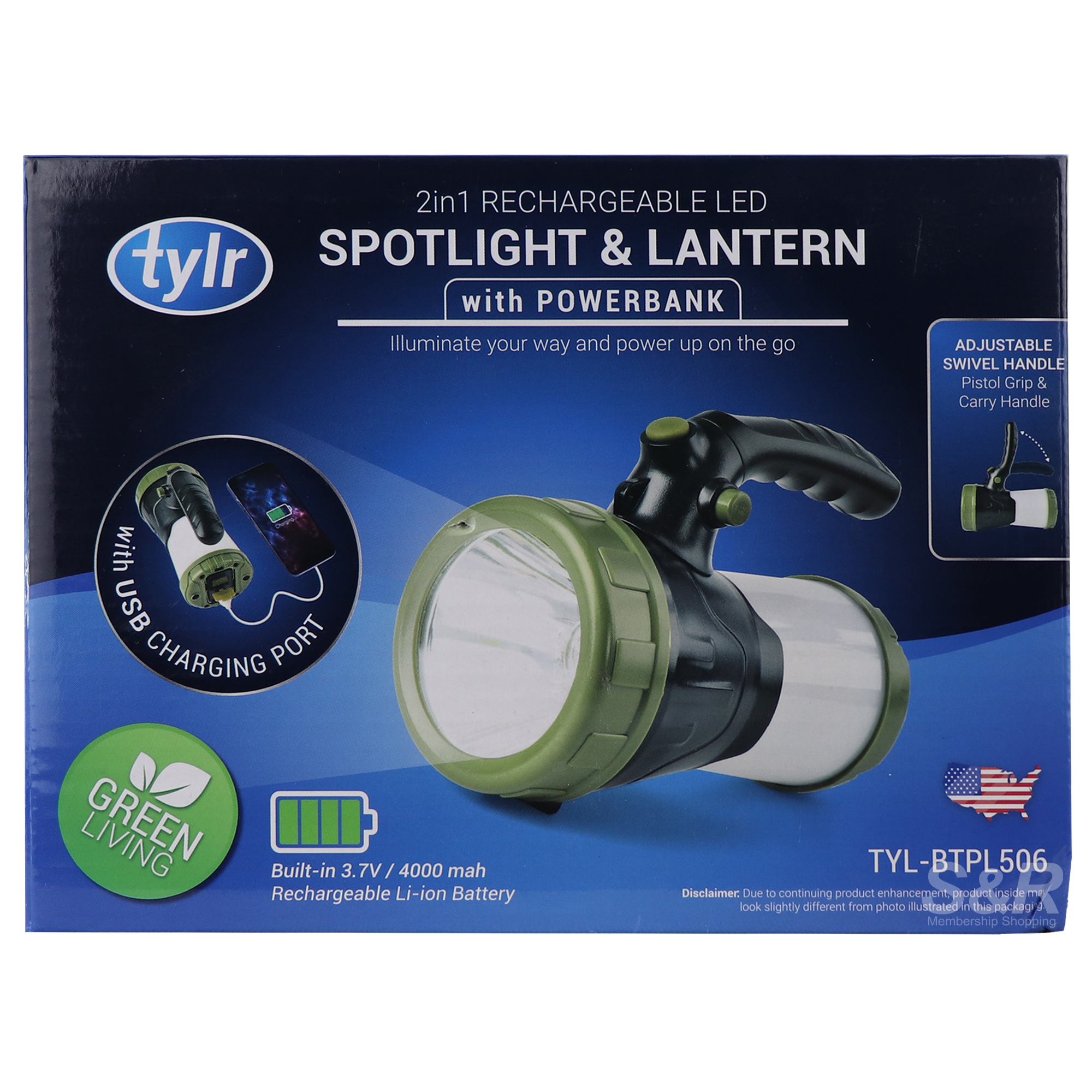 Tylr 2in1 Rechargeable LED Spotlight and Lantern with Powerbank TYL-BTPL506